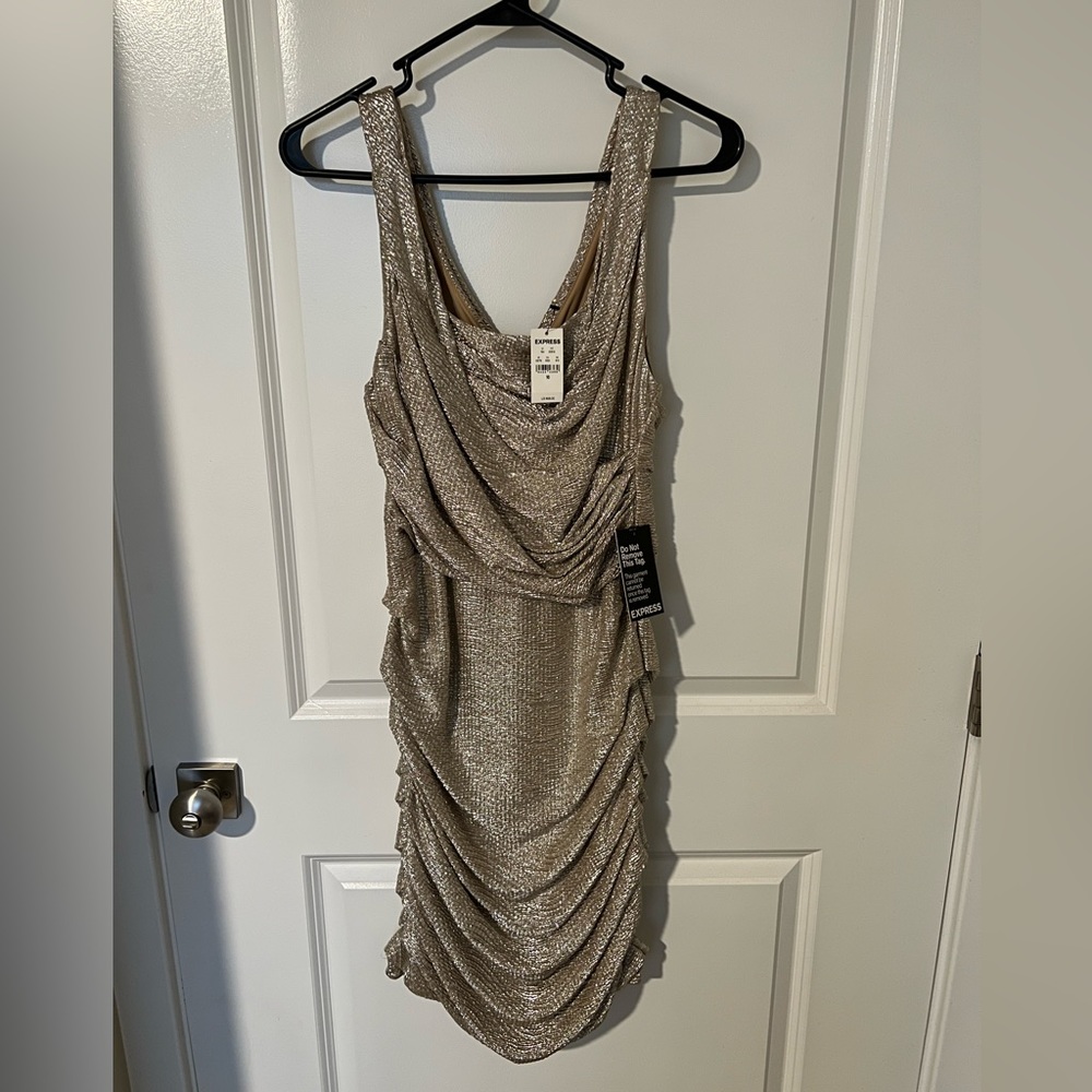 Express gold rouched dress